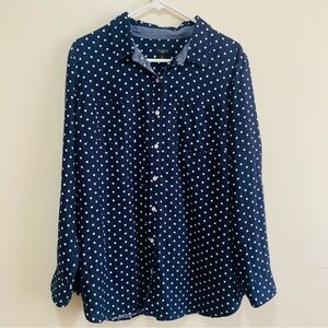 Talbots Navy Polka Dot Button-Down Linen Shirt size 1x